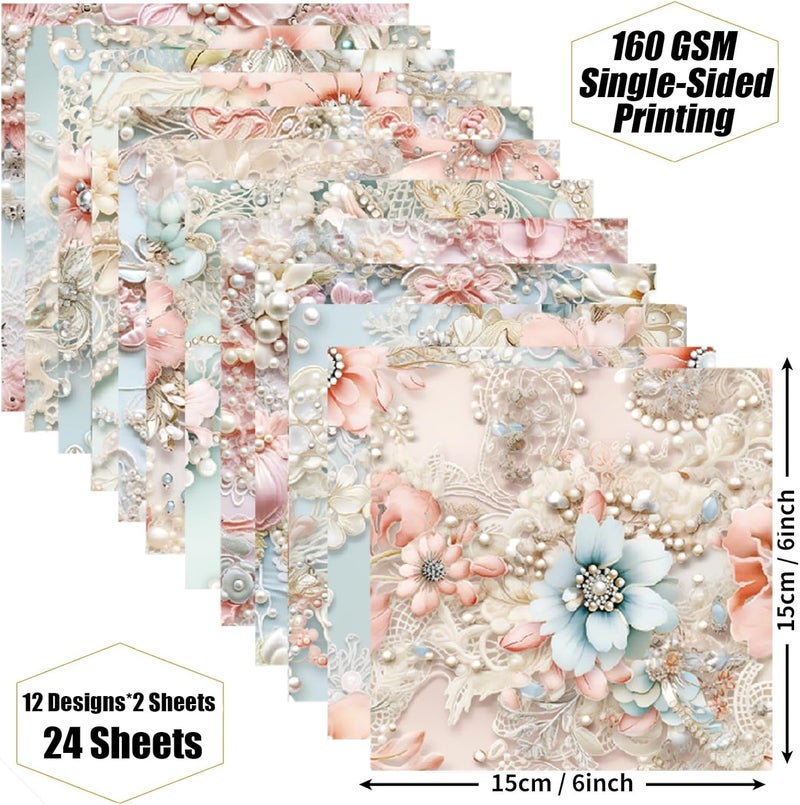 WLXTREE Scrapbook Paper 6x6, 24 Sheets Vintage Scrapbooking Floral Single-Side Card Stock Paper Pack for Art Album Junk Journal CardMaking Decorative Scrapbook Supplies - Image 2